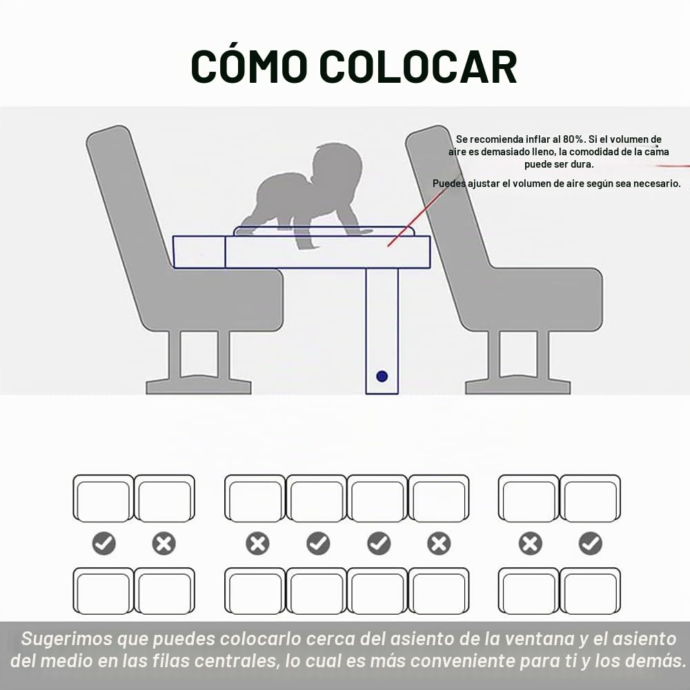 Cama Inflable Avion Niños, Reposapies Avion Niños Portátil para Acostarse y Descansar - Air Baby se Adapta a la Mayoría de Los Asientos para el Vuelo, el Coche