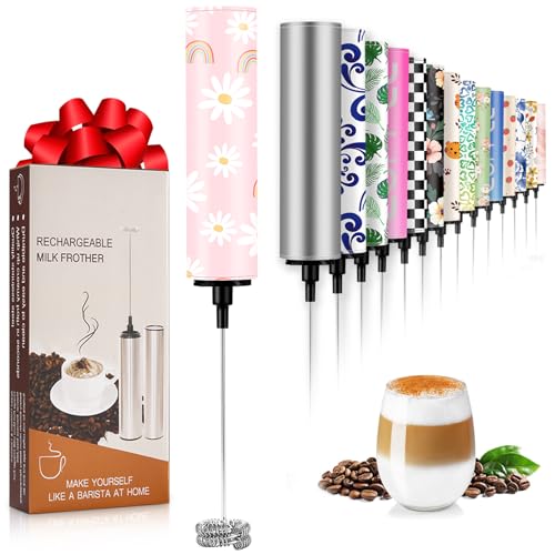 Image of Milk Frother Handheld Rechargeable - 2-Speed Electric Whisk with 5 Detachable Heads (Frother /Mixer /Whisk) for Coffee, Latte, Cappuccino & Matcha, Drink Mixer （Flower 1)