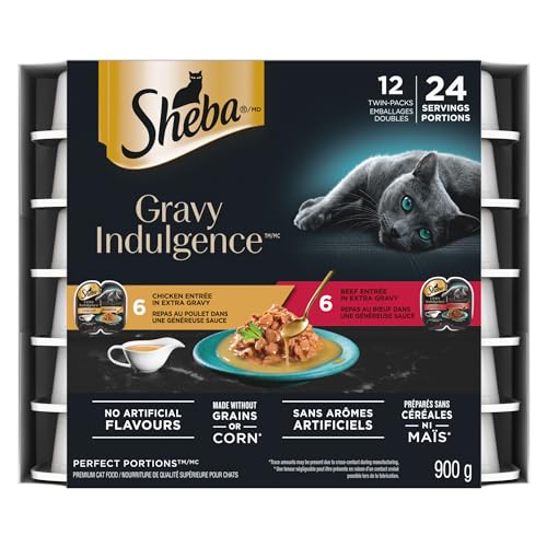 Sheba Gravy Indulgence Perfect Portions Adult Wet Cat Food Chicken & Beef Entrée in Extra Gravy Variety Pack, (12) 75g Trays image 7