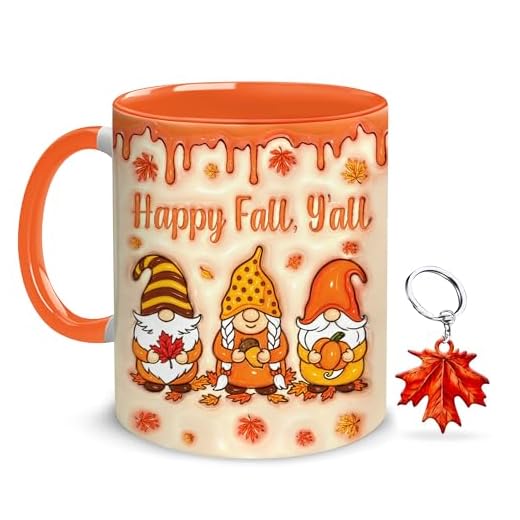 Hyturtle Fall Gnome Coffee Mug 11oz – Autumn Mug With Maple Leaf Keychain – Gnome Gifts For Women, Fall Cups, Cute Autumn Coffee Mug For Thanksgiving & Farmhouse Decor