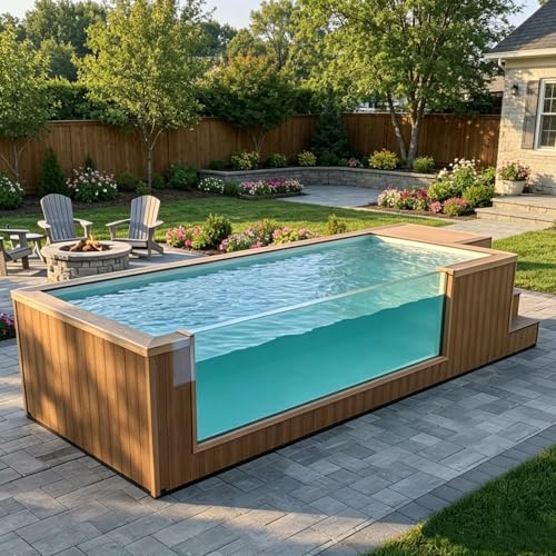 Fiberglass Above-Ground Pool - Durable Steel Frame Container Swimming Pool Prefab Inground Pools for Backyard Villa, Private Outdoor Swimming Entertainment