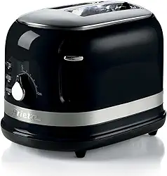Ariete 149, Torradeira Eletrica Linha Moderna, 750W, 6 Níveis de Tostagem, Funções: Torrar, descongelar, reaquecer, Corpo Aço Inoxidável, 220V - Preto