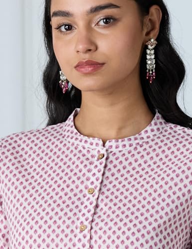 Image of Amazon Brand - Myx Women's Screen Print Straight Printed Regular Cotton Short Kurti (Available in Plus Sizes)