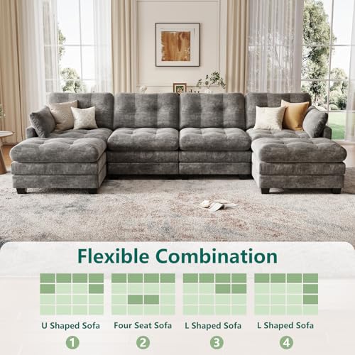 116.5" Modular Sectional Cloud Couch, U Shaped Tufted Sofa for Living Room - Image 3