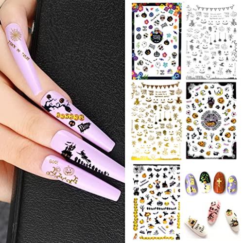 Halloween Nail Stickers For Nail Art, 10 Sheets 3D Halloween Nail Decals Pumpkin Bat Ghost Witch Skull Patterns, Holiday Nail Art Stickers For Halloween Party Decorations, Multicolor #TOP2