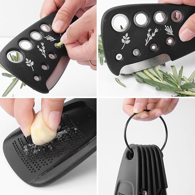 Image of Unique Kitchen Gadget, 6 Piece Set, Space Saving, Camper Must Haves,Kitchen Accessoeries, Cheese Grater, Bottle Opener, Fruit /Vegetable Peeler, Pizza Cutter, Garlic /Ginger Grinder (Black)