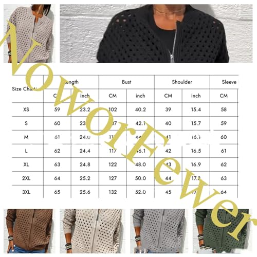 Women's Casual Hollow Knitwear Zipper Jacket,Crochet Jackets for Women Open Front Long Sleeve Cardigan Sweater3