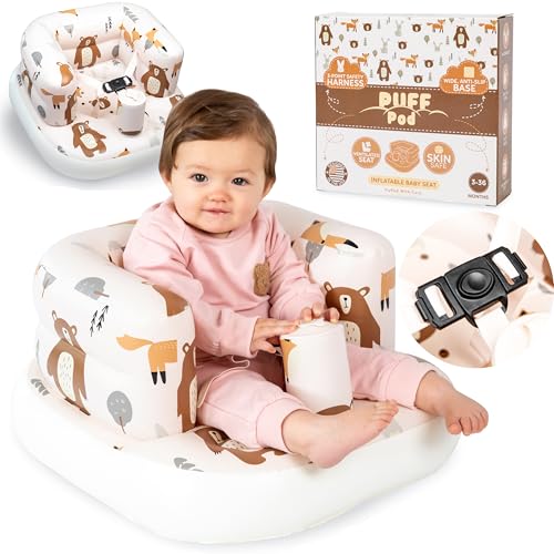 Image of Inflatable Chair for Baby with Safety Harness, Built-in Pump & Non-Slip Base – Infant Sit Up Seat for 3-36 Months, Portable Blow Up Baby Chair for Travel, Easy to Clean
