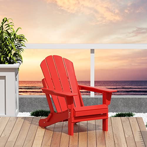 Wo Home Furniture Adirondack Chair Outdoor Patio All Weather Folding Chair For Fire Pit Garden Lawn Backyard (Red) #TOP1