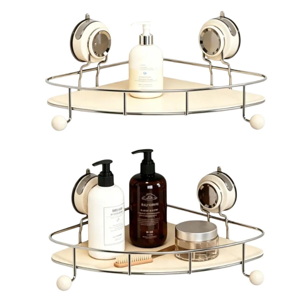Estante de Ducha sin taladrar con Ventosa, estantería esquineras Organizador de baño con Gancho, Estante de Pared para Esquinas de 90°, Soporte para champú en la Ducha,2etage
