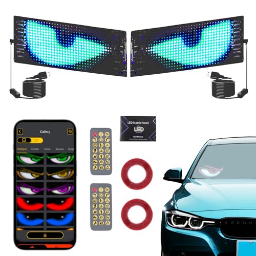 2Pcs LED Devil Eyes Light for Cars, 7'' x 3'' Light Sign for Cars Windshield Programmable LED Sign, Flexible Matrix Panel with Bluetooth App & Remote Control for Windows of Car SUV Small Trucks