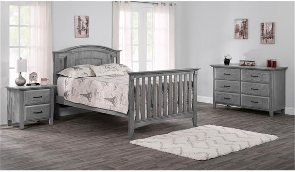 Pemberly Row Wood Full Bed Conversion Kit, Graphite Gray Finish, Solid Wood Construction, Slat Supports, Durable Design, Converts Crib to Full-Size Bed for Nursery or Kids Bedroom Use