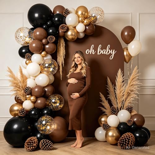 Image of Brown Black Balloon Arch Kit, Sand White Gold Black Tan Balloons Dark Brown Beige Gold with Confetti Balloons Garland for Wild Western Cowboy Country Birthday First Rodeo Party Decoration