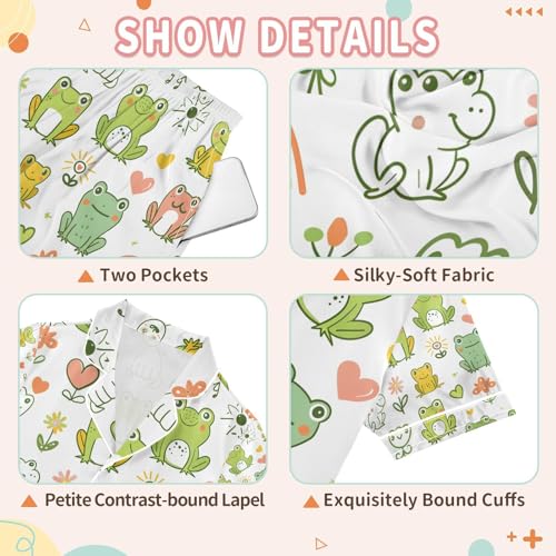 senya Cute Frog Hand Drawn Satin Summer Pajama Sets Silk Short Sleeve Button Down Sleepwear3
