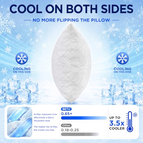 Image of BETU Enhanced Cooling Pillows Queen Size Set of 2, Shredded Memory Foam Cool Pillow for Hot Sleepers, Two Side Cool Adjustable Firm Soft Support Bed Pillows Perfect for Side Back Stomach Sleeper,White