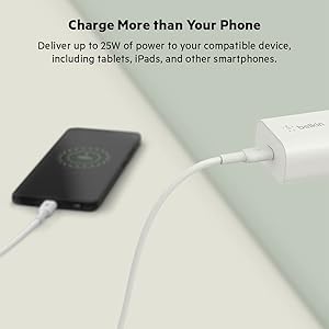 Belkin USB C Charger Block 25W - Power Delivery PPS Super Fast Charging - Apple iPhone 17, Air, Pro, AirPods, Samsung Galaxy S25, iPad, AirPods, Google Pixel 10, Nintendo Switch 2 & More - White