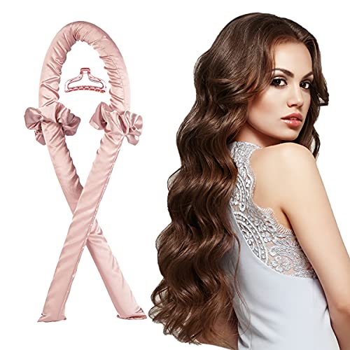 Heatless Hair Curlers For Long Hair To Sleep In Overnight,No Heat Silk Curls Headband, Soft Foam Hair Rollers, Curling Ribbon and Rods for Natural Hair (Pink)
