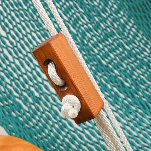 Image of SANIWERKE Porch Swing for 2, Double Hammock Swing with Footrest & S-Armrest, Adjustable Hanging, Durable Rope Net&Thick Wood, 650LBS, 50 inch Wide, Luxe Reclining Duo Swing for Patio Porch(Honey Meadow)