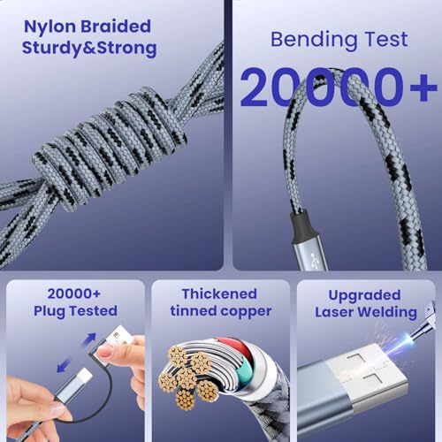 Image of 4 in 2 USB C Multi Charging Cable, 5FT Charging Cords for Multiple Devices