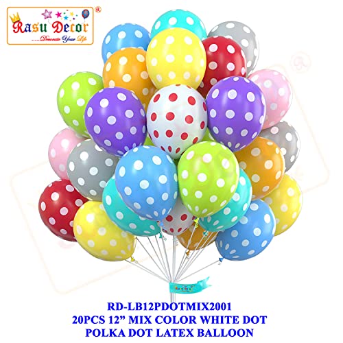 Image of RasuDecor 20 Pieces 12 inch Polka Dot Latex Balloon Mix Color with White Dot Balloons (10+10), 12 Inch Latex Polka Dots Balloons for Kids Women Men Birthday Easter Engagement Wedding, Halloween Party Supplies Decor #RasuImpex (20Pcs 12 inchPolkaDotMixColor)