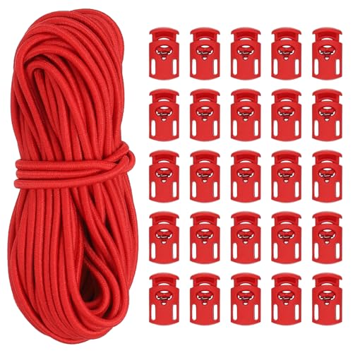 Cordón elástico rojo para costura y manualidades con tope de resorte de plástico ovalado