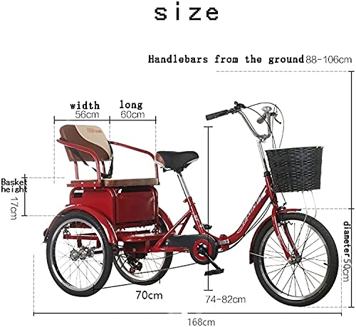 WRHOPR Erwachsene Dreirad 3-Rad-Cruiser-Trike-Fahrräder, Faltbares Dreirad Für Erwachsene, 3-Rädriges 6-Gang-Dreirad 20 Zoll Herren Damen Mit Kinderrücksitz Vorne Re – Bild 3