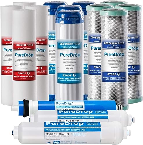PureDrop PDR-F15-50 Standard 5-Stage Replacement Cartridge for 50 GPD Reverse Osmosis Water Filter System 2-Year Replacement Filter Pack,15 Counts, 12x15x15