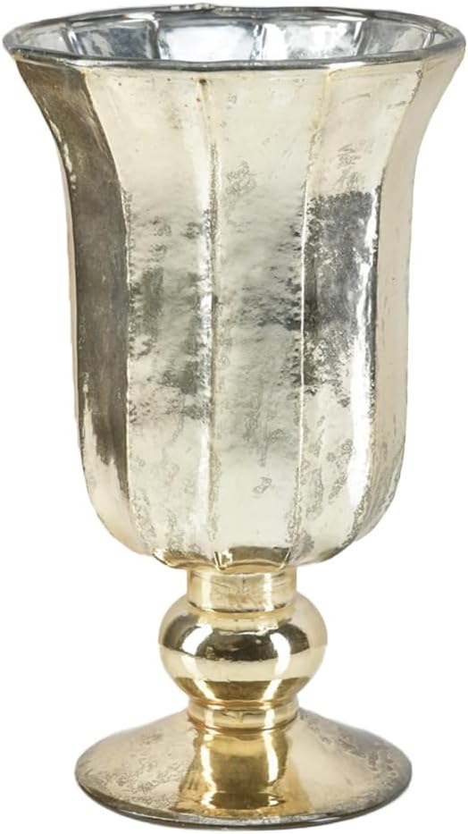 Serene Spaces Living Antique Platinum Flower Vase, Mercury Glass Urn for Centerpieces, Weddings & Event Decor – Vintage-Style Floral Vase, 5" Diameter and 8.5" Tall