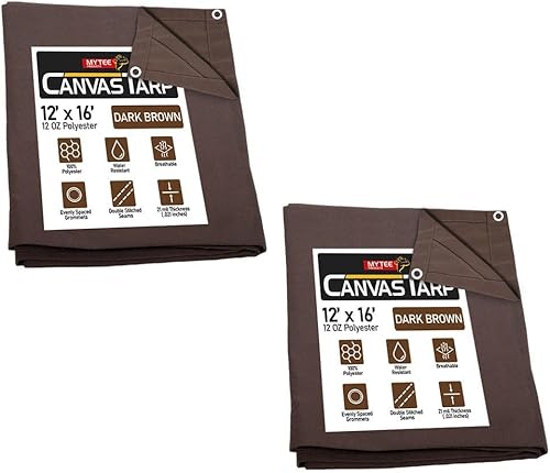Miniatura 41 de Mytee Products Lona de lona marrón oscuro de 6 x 8 pies de 12 onzas, resistente al agua y transpirable, lonas resistentes, cubierta de lona