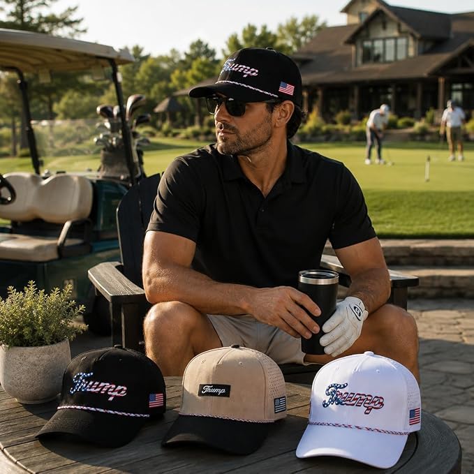 Image of Curves & Clubs Trump Golf Hats - One Size Adjustable Men's Hat - Breathable & Durable Trump Rope Hat - Perfect Golf Gift