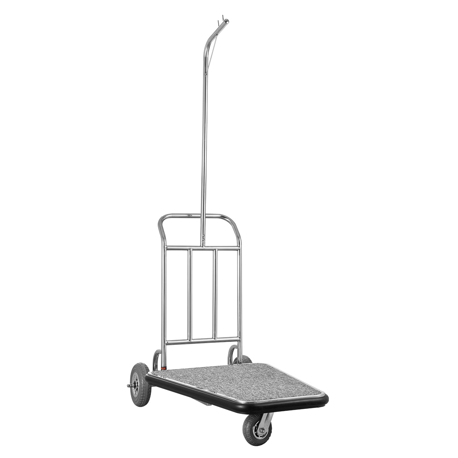 VEVOR Chariot à Bagages Hôtel, 272 kg, Chariot à Plate-forme de Concierge Finition Acier Inoxydable à 3 Roues en Caoutchouc, avec Moquette Grise, Porte-bagages pour Hôtels, Condos, Complexes Hôteliers