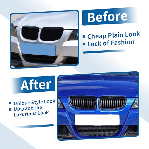 sourcing map Front Upper Hood Bumper Grille Grill for BMW 325i E90 E91 2005-2008 Front Left Right Upper Bumper Kidney Grille Grill Signal Slat Matte Black Pair - Image 4