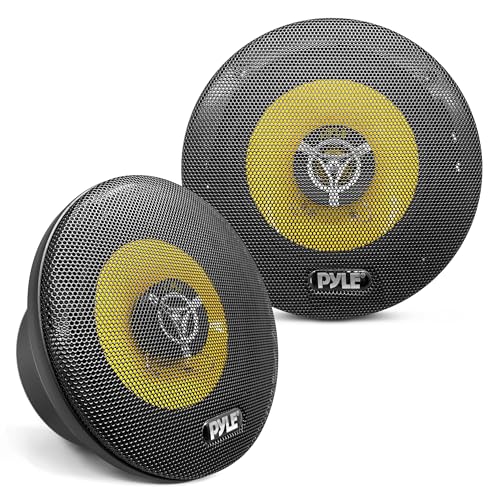 Pyle Car Three Way Speaker System – Pro 6.5 Inch 280 Watt 4 Ohm Mid Tweeter Component Audio Sound Speakers For Car Stereo w/ 40 Oz Magnet, 2.25” Mount Depth Fits Standard OEM – Pyle PLG6.3 (Pair),Yellow/Black