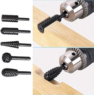 1/4" 6mm Rotary Burr Set Power Tools Wood Grinding Engraving Carving File Rasp Drill Bits Rotary Drill Burrs Shank Bit Set for Woodworking Kit Pack of 5 Black