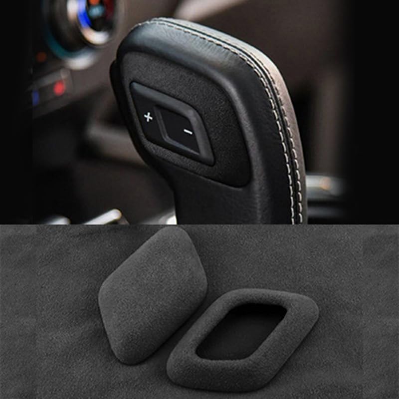 2pcs/Set Suede Gear Shift Knob Cover Sticker Shifter Cap Trim Compatible with Ford F150 2015-2020 (Black Gray, Large)