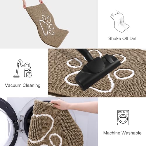 Image of Smiry Dog Door Mat for Muddy Paws, Absorbent Dirt Trapper Non Slip Quick Dry Washable Chenille Mat for Mud Dogs, Entry Rug for Indoor and Outdoor (70x24 Inches, Camel and Black)