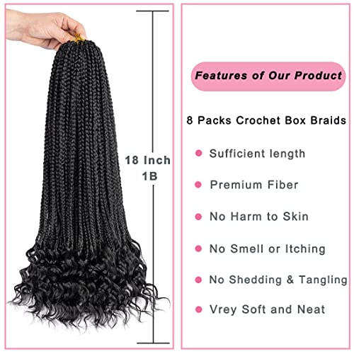 8 Packs 18 Inch Crochet Box Braids Hair With Curly Ends Pre Looped Crochet Braids Goddess Box Braids Crochet Braiding Hair With Curly Ends Extensions #TOP2