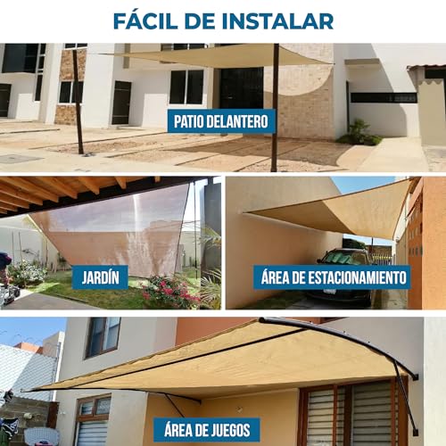 MPQ Malla Sombra Toldo Raschel 90-4x4m Beige - Tira y Ojales Reforzados - Protección UV - Polietileno de Alta Densidad - Ideal para jardín, Exterior, Vela, Resistente al Sol y al Desgaste