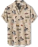 DADDYLOCO Western Hawaiian Shirt, Beige Rodeo Cowboy Print, Short Sleeve Button Down, Lightweight