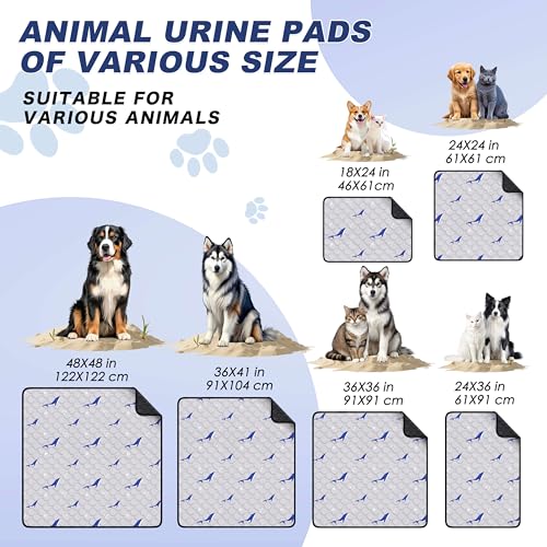 Image of Washable Dog Pee Pads, Non-Slip Waterproof, 48 x 48 in, 2 Pack, Dolphin | Super absorbent, waterproof and non-slip; washable, reusable dog pads for crates, playpens, floors, furniture and travel