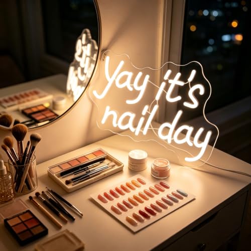 Image of Yay It's Nail Day Neon Sign for Wall Decor, LED Dimmable Lights Nail Room Decor, Nail Tech Decor Aesthetic Light Bedroom Decorations, Girls Nail Salon Neon Signs Accessories Gift 16.53 x 11.02 inch