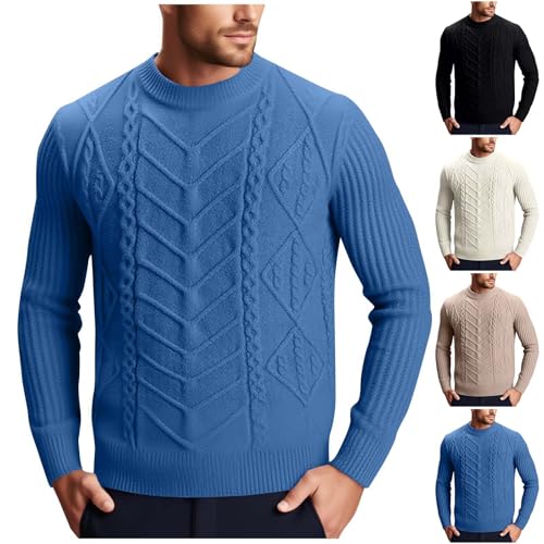 Cambkatl Men's Stylish Textured Crewneck Sweaters - 2025 Fall Stretch Casual Long Sleeve Cable Knitted Pullover Sweater Tops2