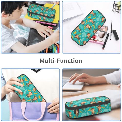Image of Monkey Leaves Banana Pencil Case Organizer Big Capacity Pencil Pouch Stationery With Zipper School Supplies Pencil Bag For Girls Boys Office, j56tsd