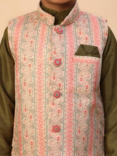 Image of Pro-Ethic Style Developer Kids Kurta Set For Boys With Waist Coat, Ethnic Wear for Diwali, Eid, Raksha Bandhan, Jacquard, Floral Print (Pack of 1)