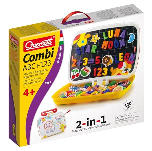 Quercetti Combi ABC+123 Lettre Magnetique Enfant Apprendre l'Alphabet et Apprendre Les Chiffres Tableau Blanc Effaçable Motricité Fine Jeu Éducatif Cadeau...