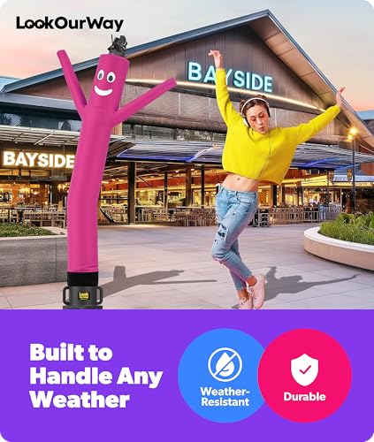 Image of LookOurWay Air Dancers Wacky Waving Inflatable Tube Man Attachment - 7 Feet Tall Advertising Air Dancer Waving Man Inflatable Tube Guy - Blower Not Included - Pink