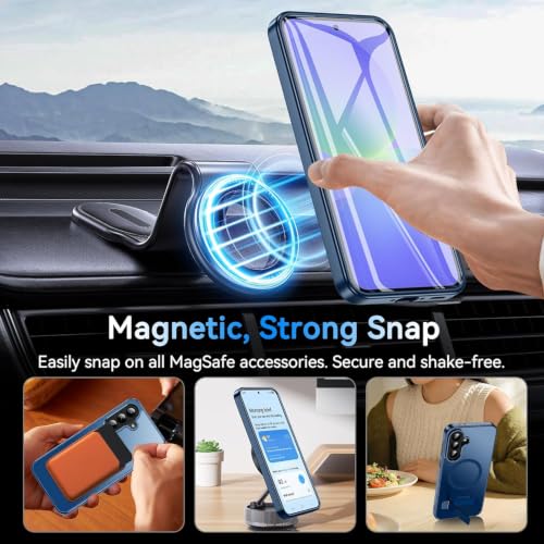 Image of Elzzi MagSafe Compatible Case for Samsung A37 Translucent Matte Bottom Kickstand Shockproof Slim Anti-Fingerprint Magnetic Hybrid Protective Cover (Navy)
