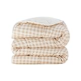 Aznar Edredón Invierno Vichy Algodón 100% Relleno Poliéster Reciclado 250g m² Suave Cálido Confort Térmico Beige Cama 80/90 160X220cm