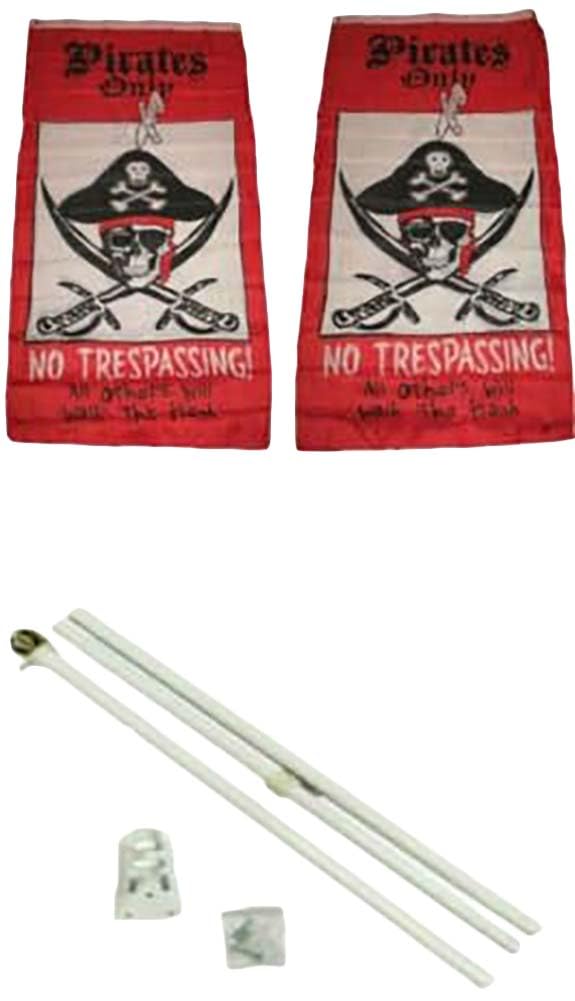 Moon Knives 3x5 Pirate Pirates Only Trespassing 2ply Flag White Pole Kit Gold Ball Top - Party Decorations Supplies For Parades - Prime Outside, Garden, Men Cave Decor Flag-image-46