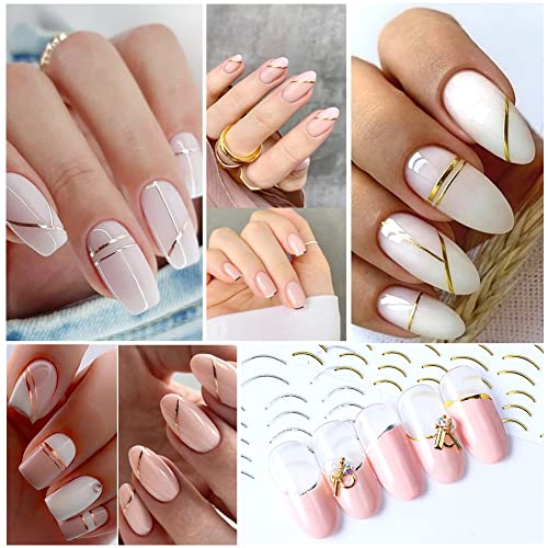 10 Sheets Gold Lines Nail Art Stickers Decal,Metal Geometric Stripe Wavy Line Self Adhesive Nail Decals French Classic Simple 3D Designs Nail Foil Stickers Sliders Manicure Decorations For Women Girls #TOP5